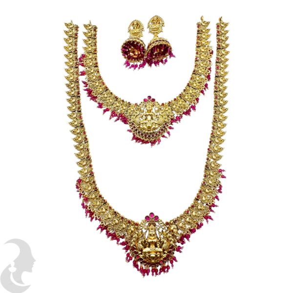 Lakshmi Design Combo Set- Pink Color Stones -Jhumka, Product Code: V-2133 - Image 2