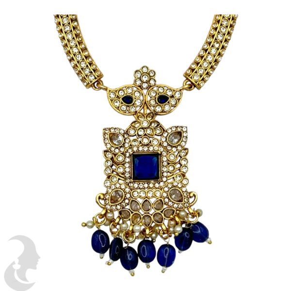 Hasli Necklace Set-Blue Color Stones- Jhumka, Product Code: V-2136 - Image 2