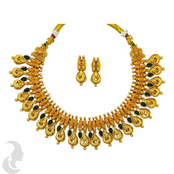 Peacock Design Necklace Set- Green Color Stones- Studs, Product Code: V-2140