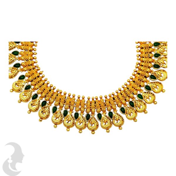 Peacock Design Necklace Set- Green Color Stones- Studs, Product Code: V-2140 - Image 2