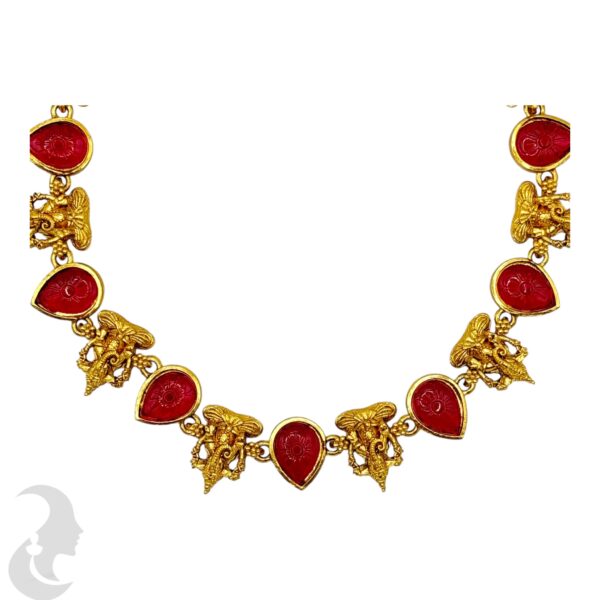 Ganesh Design Necklace Set- Ruby Color Stones- Studs, Product Code: V-2144 - Image 2