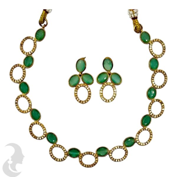 AD Necklace Set - Mint Color Stones- Studs, Product Code: V-2148