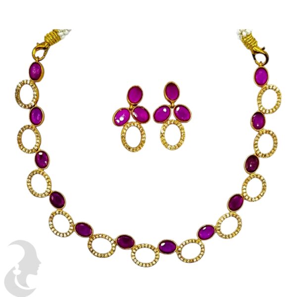 AD Necklace Set-Pink Color Stones- Studs, Product Code: V-2149