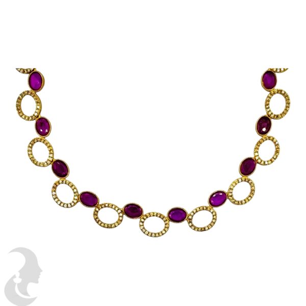 AD Necklace Set-Pink Color Stones- Studs, Product Code: V-2149 - Image 2