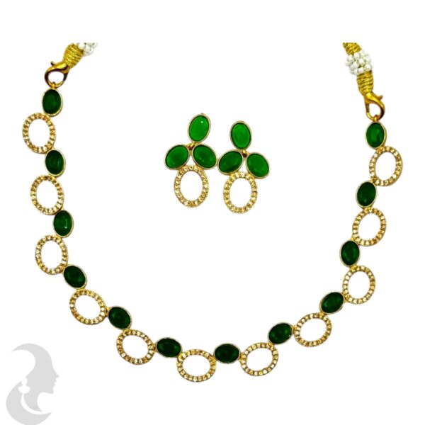 AD Necklace Set-Green Color Stones- Studs, Product Code: V-2150