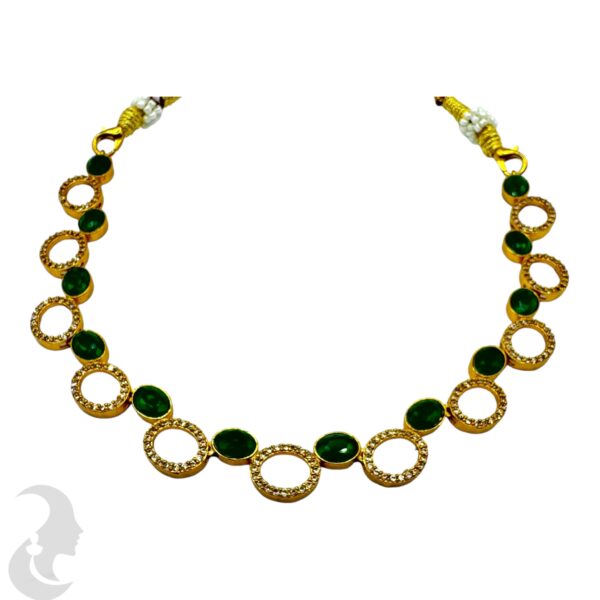 AD Necklace Set-Green Color Stones- Studs, Product Code: V-2150 - Image 2