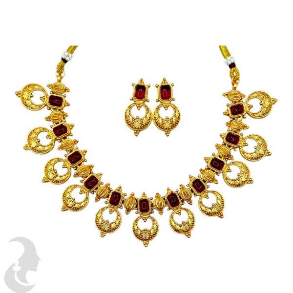 Gold Necklace Set- Ruby Color Stones- Studs, Product Code: V-2152