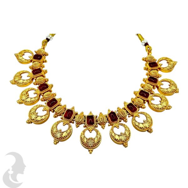 Gold Necklace Set- Ruby Color Stones- Studs, Product Code: V-2152 - Image 2