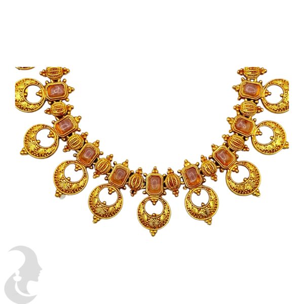 Gold Necklace Set- Baby Pink Color Stones- Studs, Product Code: V-2153 - Image 2