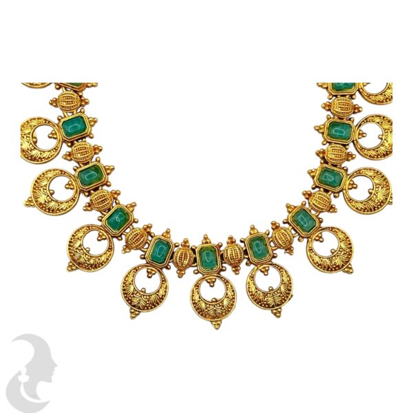 Gold Necklace Set- Mint Color Stones- Studs, Product Code: V-2154 - Image 2