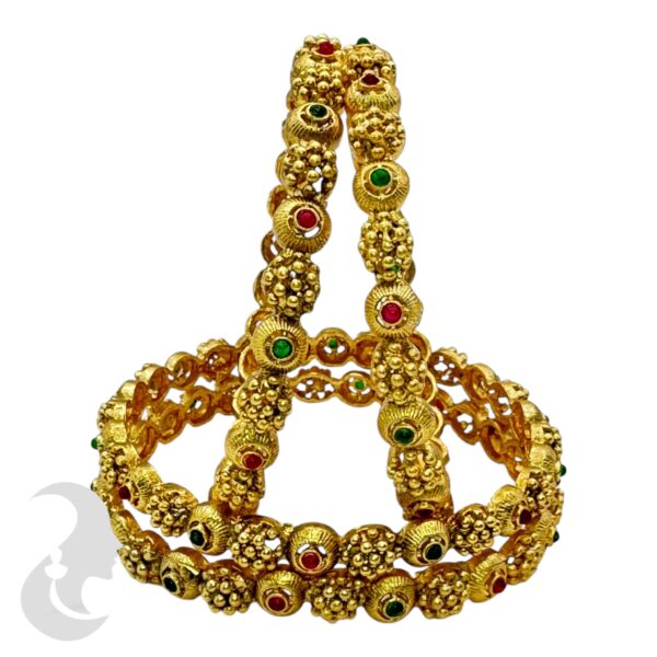 Gold Bangles-  Ruby & Green Color Stones- 4 Bangle Set, Product Code: V-2163 - Image 2