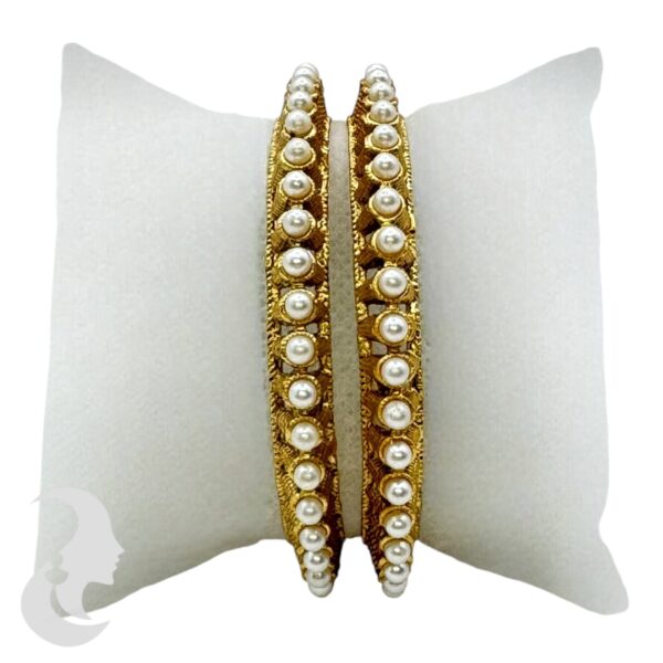 Gold Bangles-  Pearl Stones- 2 Bangle Set, Product Code: V-2164 - Image 2