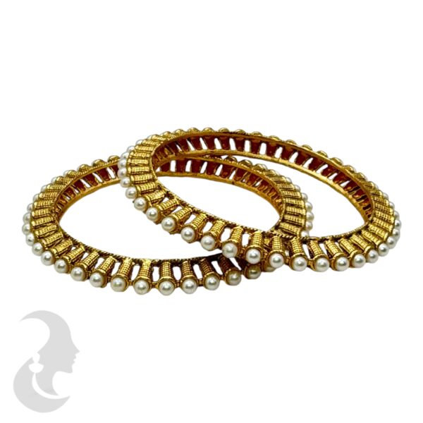 Gold Bangles-  Pearl Stones- 2 Bangle Set, Product Code: V-2164