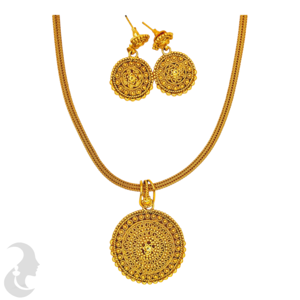 Gold Necklace - Round Pendant- Studs, Product Code: V-1091