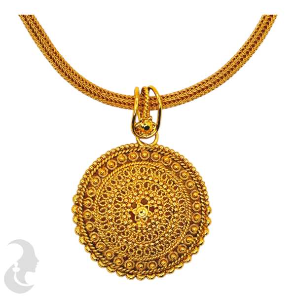 Gold Necklace - Round Pendant- Studs, Product Code: V-1091 - Image 2