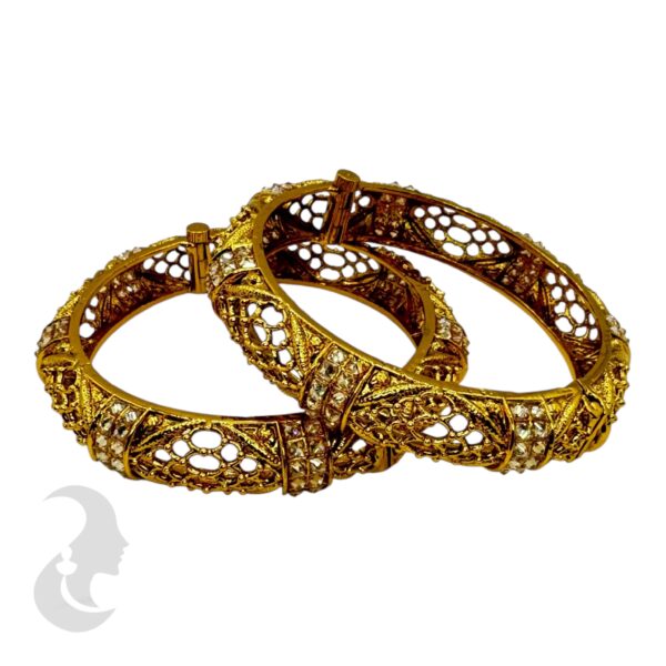 Premium Gold Screw Bangles- Plain Stones- 2 Bangle Set, Product Code: V-2175