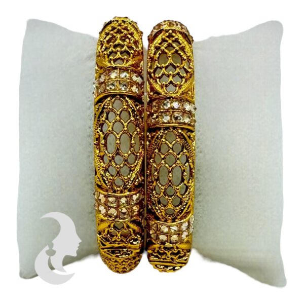 Premium Gold Screw Bangles- Plain Stones- 2 Bangle Set, Product Code: V-2175 - Image 2