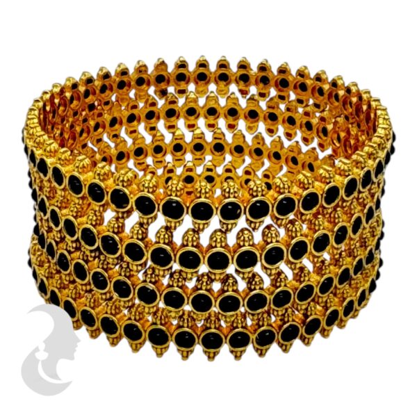 Gold Bangles- Black Color Stones- 4 Bangle Set, Product Code: V-2177