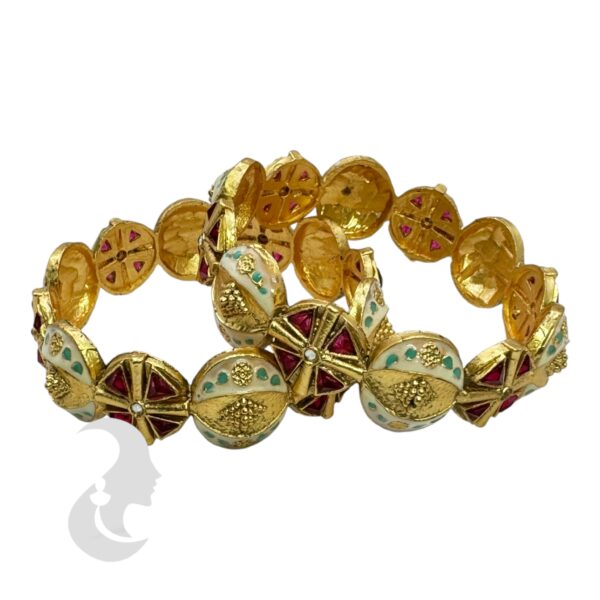 Gold Bangles- White & Blue Color- Ruby Color Stone- 2 Bangle Set, Product Code: V-2180