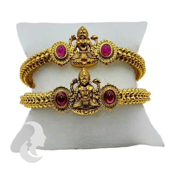 Gold Bangles- Lakshmi Design- Ruby Color Stones- 2 Bangle Set, Product Code: V-2187 - Image 2