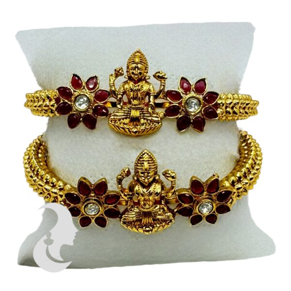 Gold Bangles- Lakshmi Design- Ruby Color Stones- 2 Bangle Set, Product Code: V-2188 - Image 2