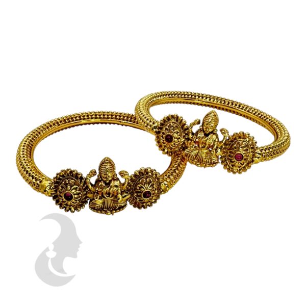 Gold Bangles- Lakshmi Design- Ruby Color Stones- 2 Bangle Set, Product Code: V-2189