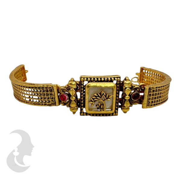 Gold Bracelet- Flower Desgin- Ruby Color Stones, Product Code: V-2192 - Image 2