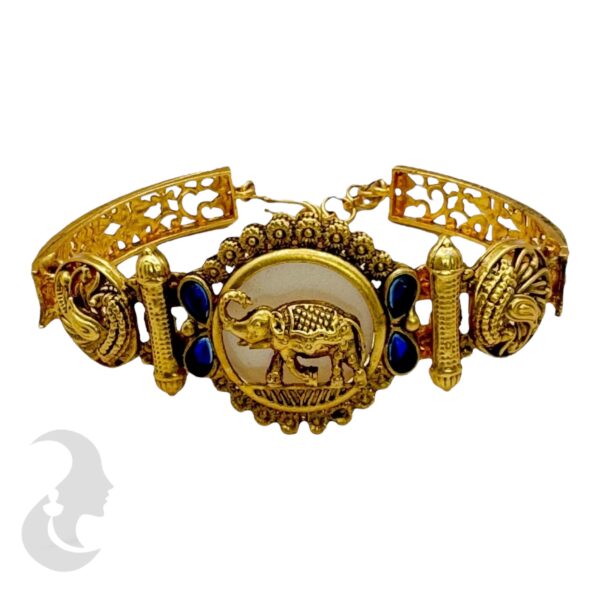 Gold Bracelet- Elephant Desgin- Blue Color Stones, Product Code: V-2193