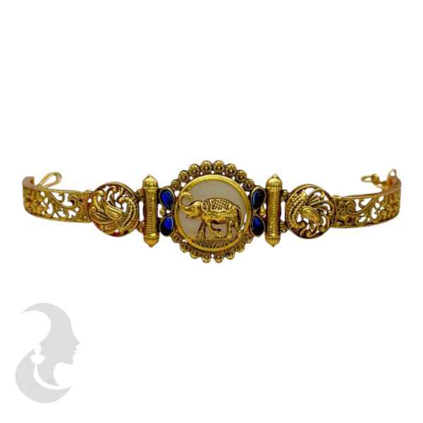 Gold Bracelet- Elephant Desgin- Blue Color Stones, Product Code: V-2193 - Image 2