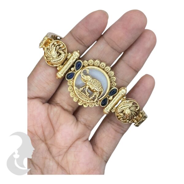 Gold Bracelet- Elephant Desgin- Blue Color Stones, Product Code: V-2193 - Image 3