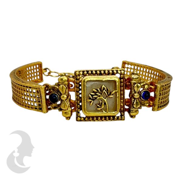 Gold Bracelet- Flower Desgin- Blue Color Stones, Product Code: V-2194 - Image 2