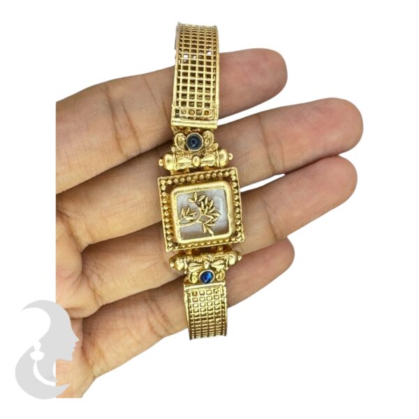 Gold Bracelet- Flower Desgin- Blue Color Stones, Product Code: V-2194 - Image 3