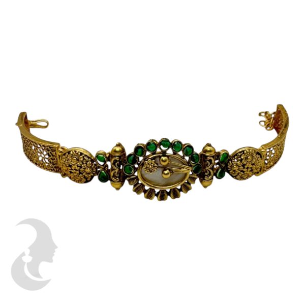 Gold Bracelet- Flower Desgin- Green Color Stones, Product Code: V-2196 - Image 2