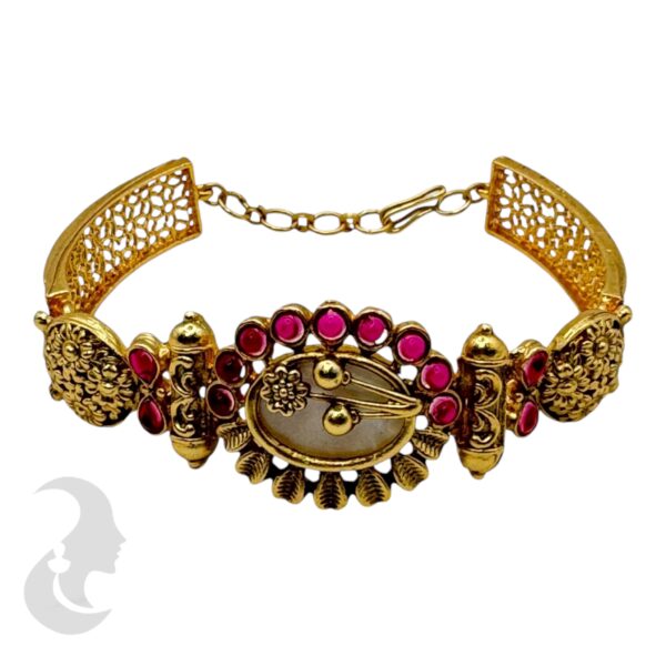 Gold Bracelet- Flower Desgin- Ruby Color Stones, Product Code: V-2198