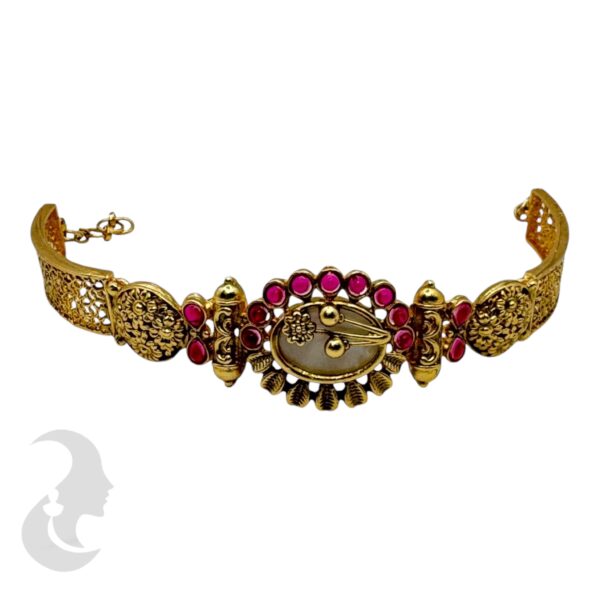 Gold Bracelet- Flower Desgin- Ruby Color Stones, Product Code: V-2198 - Image 2