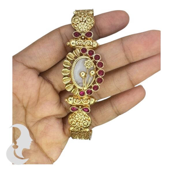 Gold Bracelet- Flower Desgin- Ruby Color Stones, Product Code: V-2198 - Image 3