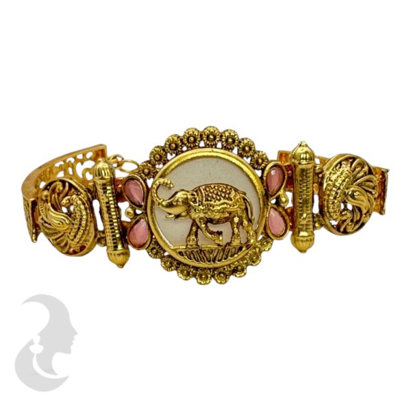 Gold Bracelet- Flower Desgin- Pink Color Stones, Product Code: V-2199