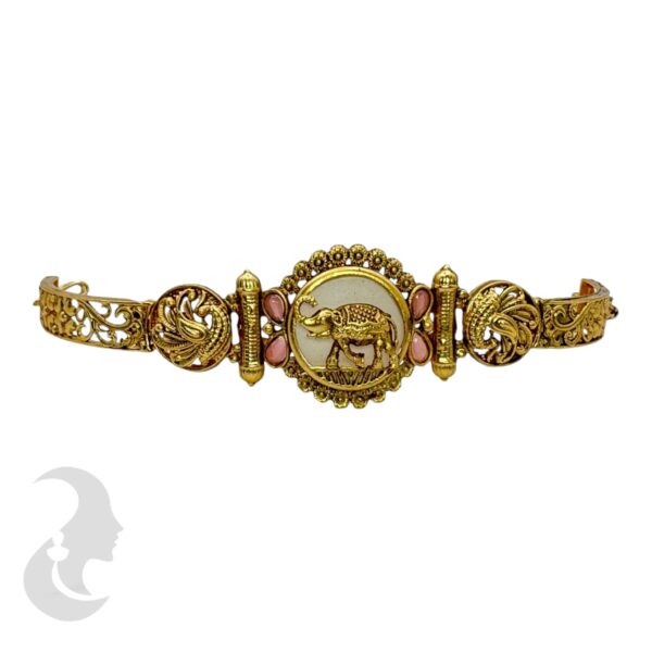 Gold Bracelet- Flower Desgin- Pink Color Stones, Product Code: V-2199 - Image 2