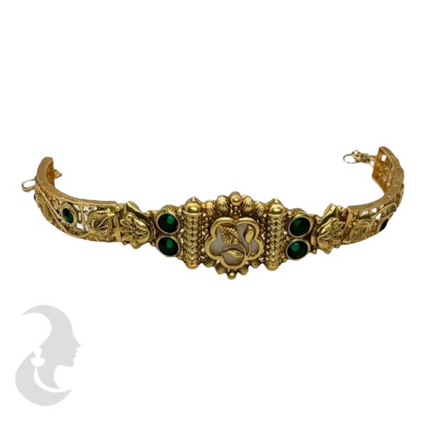 Gold Bracelet- Flower Desgin- Green Color Stones, Product Code: V-2200 - Image 2