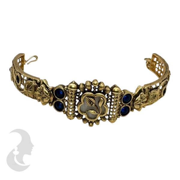 Gold Bracelet- Flower Desgin- Blue Color Stones, Product Code: V-2201 - Image 2