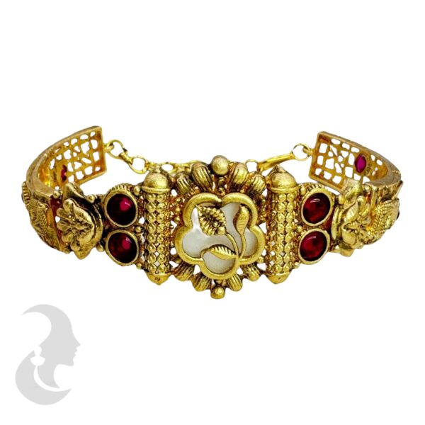 Gold Bracelet- Flower Desgin- Ruby Color Stones, Product Code: V-2204