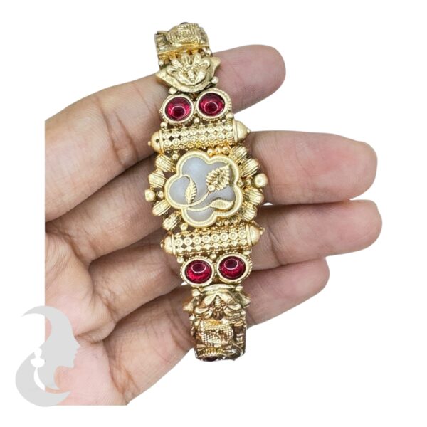 Gold Bracelet- Flower Desgin- Ruby Color Stones, Product Code: V-2204 - Image 2