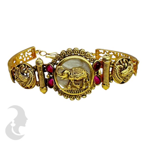 Gold Bracelet- Elephant Desgin- Ruby Color Stones, Product Code: V-2205