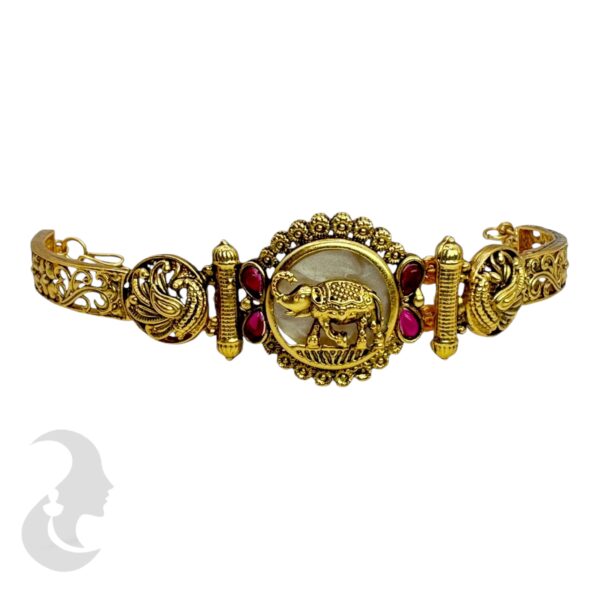 Gold Bracelet- Elephant Desgin- Ruby Color Stones, Product Code: V-2205 - Image 2