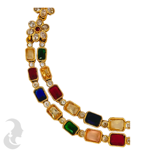 Gold Necklace - Multi Stones-Studs, Product Code: V-1014 - Image 2