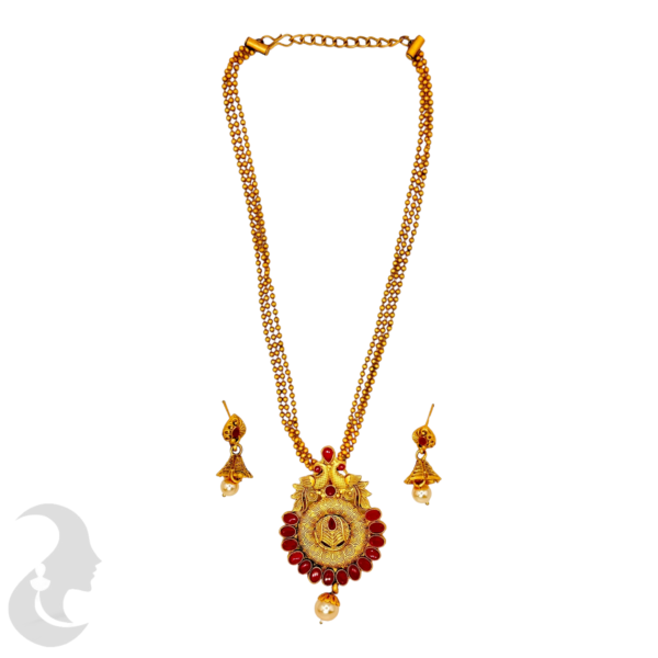 Peacock Design Necklace- Red Color Stones - Studs, Product Code: V-1103