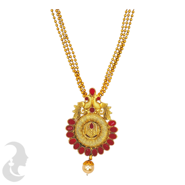 Peacock Design Necklace- Red Color Stones - Studs, Product Code: V-1103 - Image 2