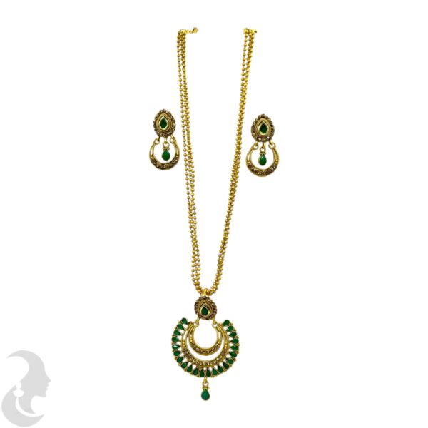 Three Layer Beads Necklace- Green Color Stone- Studs, Product Code: V-1105