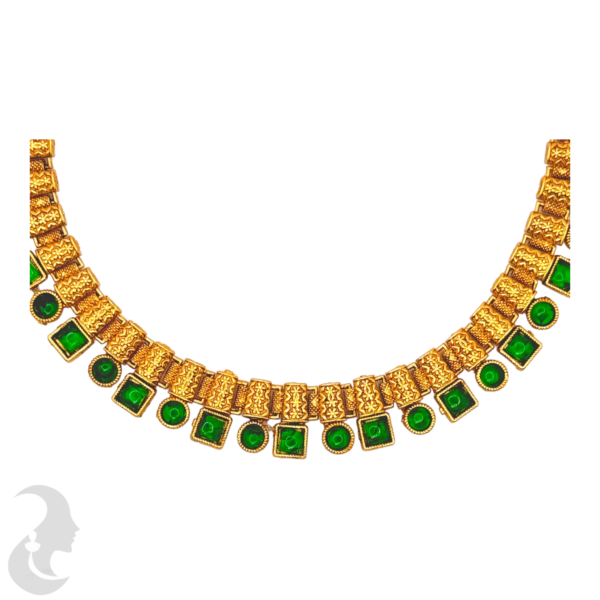 Short Necklace- Green Color Stones- Studs, Product Code: V-1107 - Image 2