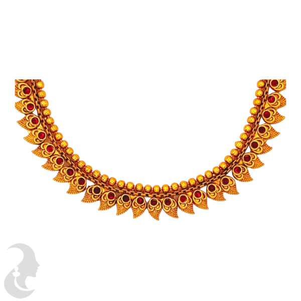 Short Necklace- Mango Design- Ruby Color Stones- Studs, Product Code: V-1109 - Image 2